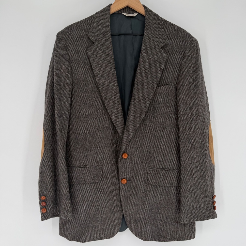 Herringbone Blazer Mens 42R Brown Suede Elbow Patch USA
